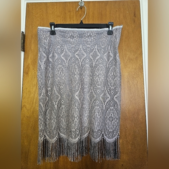 Silver lace Vintage Topshop siand Fringe Skirt Size 12 - Picture 5 of 7